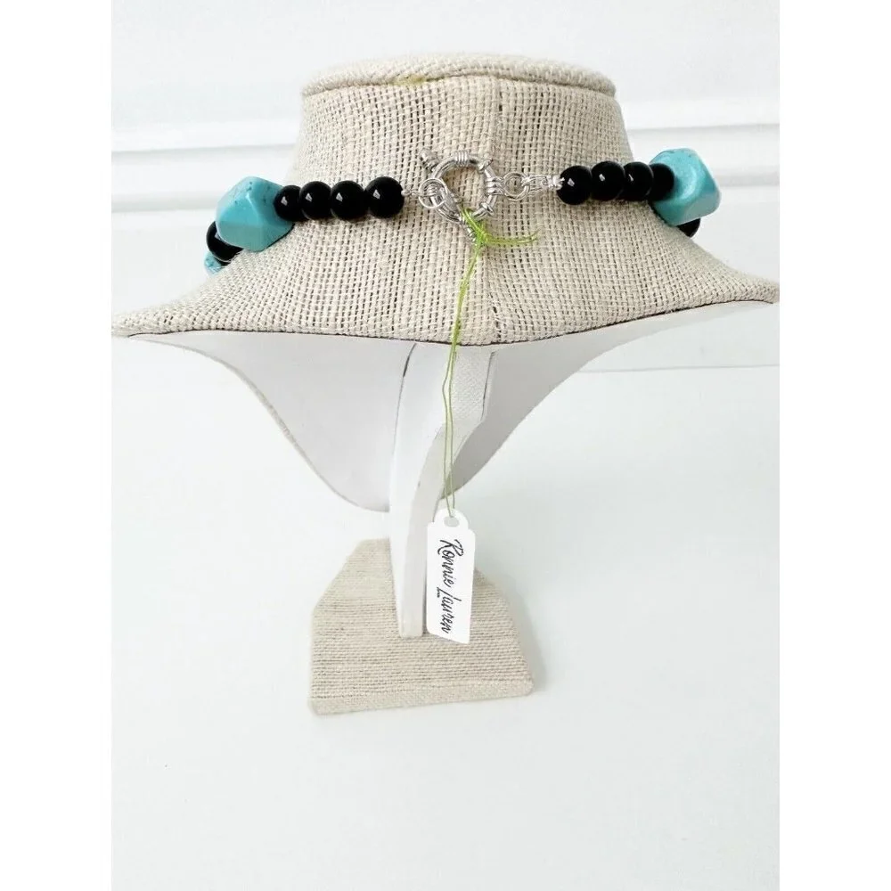 NWT Genuine Turquoise & Black Onyx Necklace Beaded Blue Black